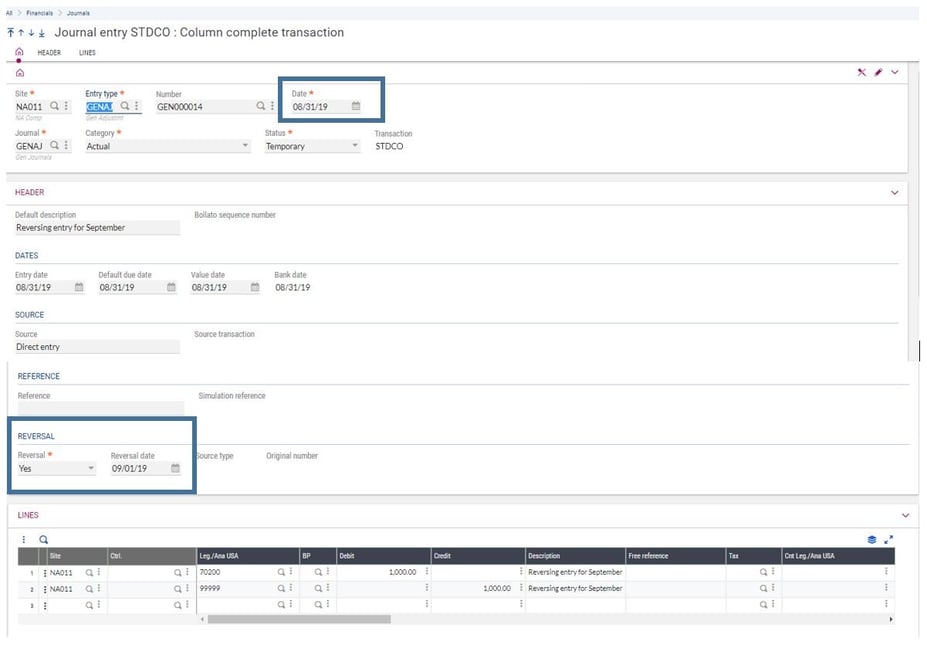 How to Create a Reversing GL Journal Entry in Sage X3